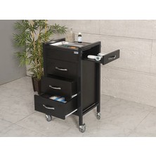 Baymedikal Regal Cihaz Taşıma ve Setup Sehpası Siyah 4 Çekmeceli Paslanmaz Küvetli Metal Gövde Kasa 4082