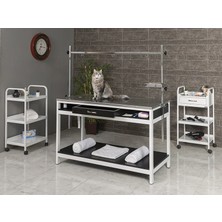 Baymedikal Veteriner Ameliyat ve Operasyon Masası Sabit Ayaklı Paslanmaz Üst Tablalı Ahşap Çekmeceli 6105