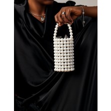 Ravinity Gümüş Boncuk Detaylı Silindir Inci Çanta