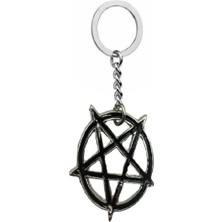 Herşey Nota Siyah Yuvarlak Pentagram Yıldız Figürlü Unisex Anahtarlık – Gotik, Mistik ve Spiritüel Tasarım
