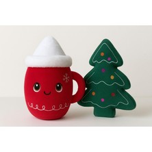 Moon Toys Yılbaşı Dekor Kupa Bardak Figürlü Yastık 30 cm ve Çam Ağacı Yastık 40 cm