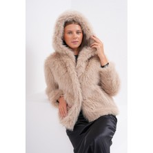 Navy Kapüşonlu Kürk Ceket