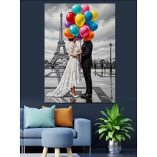 Karizma Tablo Balonlu Çift Paris Sokak Dekoratif Kanvas - Mdf Ahşap Tablo