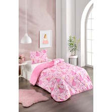 Ely Parker Renkli Desenli Tek Kişilik Yorgan Peluş Çift Taraflı Yastık Kılıflı (Çarşafsız) Kız Çocuk