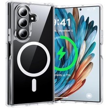Storemax Galaxy Z Fold7 Için Kablosuz Şarj Destekli Şeffaf Kılıf ile Uyumlu Arkası Sert Köşeleri Yumuşak Silikon Z Fold7 Için Kılıf Sararmaya Dayanıklı Güçlü Manyetikli Z Fold7 Kilif