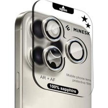 Storemax 15 Pro / 15 Pro Max ile Uyumlu Orijinal Safir Cam (%99.9 Saflıkta Gerçek Safir) Cihazın Kendi Lensleri ile Aynı Materyal Lens Koruyucu Kamera Camı (Titanyum)