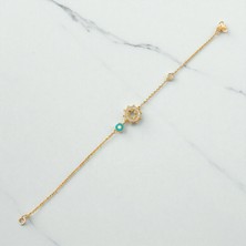 Nova Grup Yıldız Figürlü Mavi Mineli Zirkon Taşlı 14 Ayar Altın Bileklik