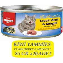 Kiwi Yammies Kiwi KCM-50392 Tavuk-Ördek-Mezgitli Kedi Konservesi 20 Adet x 85GR
