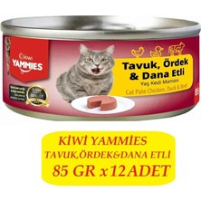 Kiwi Yammies Kiwi KCM-50391 Tavuk-Ördek-Dana Etli Kedi Konserve 12 Adet x 85GR