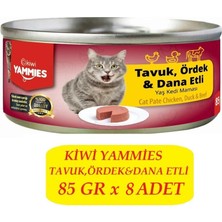 Kiwi Yammies Kiwi KCM-50391 Tavuk-Ördek-Dana Etli Kedi Konserve 8 Adet x 85GR