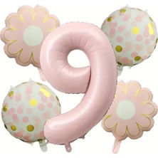 Düvenci Ticaret Pembe & Sarı Puantiyeli Ayçiçeği Folyo Balonlu Yaş Balon Set