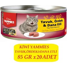 Kiwi Yammies KCM-50391 Tavuk-Ördek-Dana Etli Kedi Kon. 20 Adet x 85GR