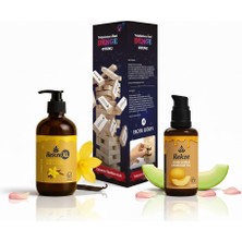 Rekze Premium Romantik Set: Denge Oyunu, Vanilya Xl & Kavun %100 Doğal Yenilebilir Masaj Yağı