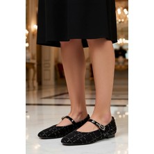 Benerly Kadın Sivri Burun Tüvit Babet Kare Desenli Tokalı Bantlı Fonksiyonel Dayanıklı Kaliteli Şık