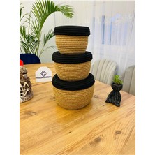 Flz Life Jüt,Hasır,3 Lü Kapaklı Sepet, Özel Tasarım, Çok Amaçlı Düzenleyici Organizer,Sepet