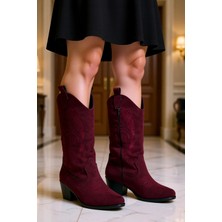 Benerly Kadın Sivri Burun Blok Topuklu Süet Bot Süet Fonksiyonel Dayanıklı Kaliteli Konforlu Şık