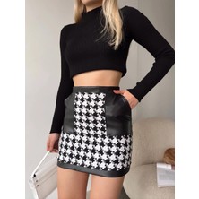 Mesga Butik Deri Garnili Kaz Ayağı Kaşe Etek Siyah H24604