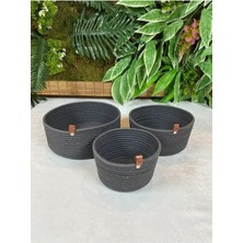 Flz Life I Jüt Hasır Çok Amaçlı Sepet Banyo Mutfak Organizer Sepet Takımı El Dokuma Antrasit