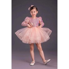 Mnk Baby & Kids Tütü Gren Etekli Kız Çocuk Pul Payetli Uzun Kol Kikidi Elbise MNK0583