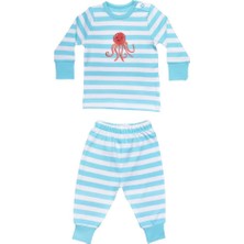 Organickid Ocean Bebek Mavi Çizgili Pijama Takımı