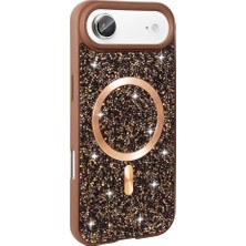 Ankayan Teknoloji iPhone 17 Air Kılıf Pırlanta Tasarımlı M-Safe Şarj Özellikli Zore Mozaik Silikon Kapak - Desert Tita