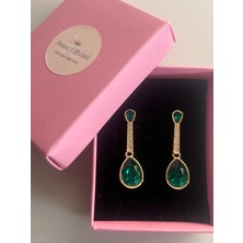 Günlük/kristal Taşlı Orta Boy Yeşil Badem Küpe