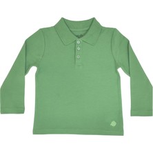 Organickid Polo Yaka Basic Yeşil Uzun Kollu Çocuk T-Shirt