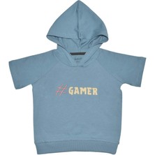 Organickid Gamer Çocuk Kapüşonlu Kısa Kol Mavi T-Shirt