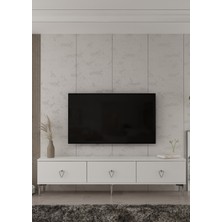 Demonte Decor 1344TV180-1DD Tv Sehpası Beyaz-Gümüş