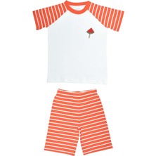 Organickid Summer Kız Çocuk Turuncu Çizgili Kısa Kollu T-Shirt ve Şort Takım