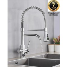 OEM Mutfak Evye Bataryası Dual Flow Su Arıtma Çıkışlı Spiralli Dijital LED Fiskiyeli 7 Yıl Garanti Ithal Krom