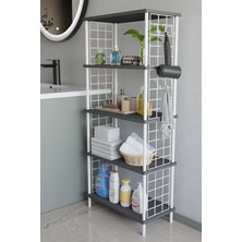 Barin Design 5 Katlı Çevir Kur Beyaz Metal Telli Banyo Rafı | Çok Amaçlı Düzenleyici, Organizer Stand Banyo Dolabı