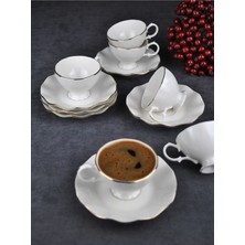 Qualitev 12 Parça Porselen Kahve Fincan Seti 90 ml Yaldızlı Türk Kahvesi Fincanı Takımı Lilyum