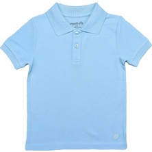 Organickid Polo Yaka Basic Mavi Kısa Kollu Çocuk T-Shirt