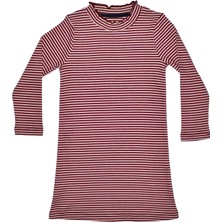 Organickid Cranberry Bordo Çizgili Kız Çocuk Balıkçı Yaka Elbise