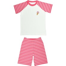 Organickid Summer Kız Çocuk Pembe Çizgili Kısa Kollu T-Shirt ve Şort Takım