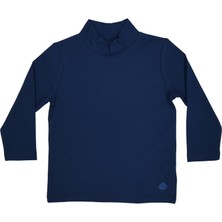 Organickid Basic Unisex Çocuk Lacivert Yarım Balıkçı Yaka Uzun Kollu T-Shirt