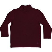 Organickid Basic Unisex Çocuk Bordo Yarım Balıkçı Yaka Uzun Kollu T-Shirt