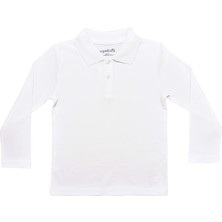 Organickid Polo Yaka Basic Beyaz Uzun Kollu Çocuk T-Shirt