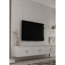 Demonte Decor 1345TV180-1DD Duvara Montaj Tv Sehpası Beyaz-Altın