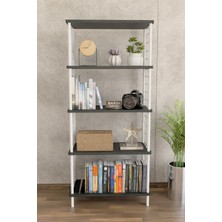 Barin Design 5 Raflı Beyaz Telli Metal Kitaplık Salon, Ofis, Çalışma Odası - Düzenleyici Çevir Tak Kolay Kurulum