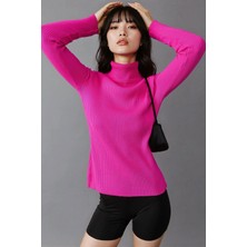Hiccup Kadınlar MY FASHION Fitted Dokulu Balıkçı Yaka Kazak Macenta Pembesi