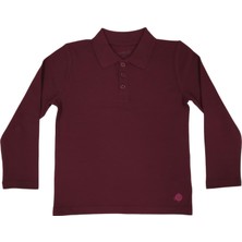 Organickid Polo Yaka Basic Bordo Uzun Kollu Çocuk T-Shirt