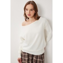 Happiness İstanbul Açık Omuzlu Triko Kazak LFN0142 Ekru