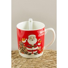 SiHako Noel Baba Desenli Yılbaşı Seramik Kaşıklı Kupa