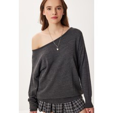 Happiness İstanbul Açık Omuzlu Triko Kazak LFN0142 Antrasit