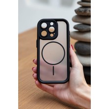 Vissona iPhone 15 Pro Uyumlu Kamera Korumalı Magsafe Wireless Şarj Özellikli Mat Silikon Siyah renkli Siliko