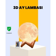 SHN Şarjlı 3D Baskılı 16 Renk Ay Lambası Ahşap Stand ve Uzaktan Kumanda