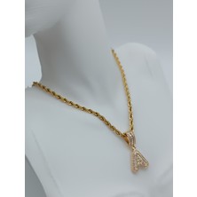 Lagül Aksesuar 316L Çelik Kararmaz Suya Dayanıklı Kalın Burgu Zincirli Gold Taşlı Harf Kolye Z Harfi