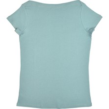 Organickid Serene Kadın Mavi Kayık Yaka T-Shirt